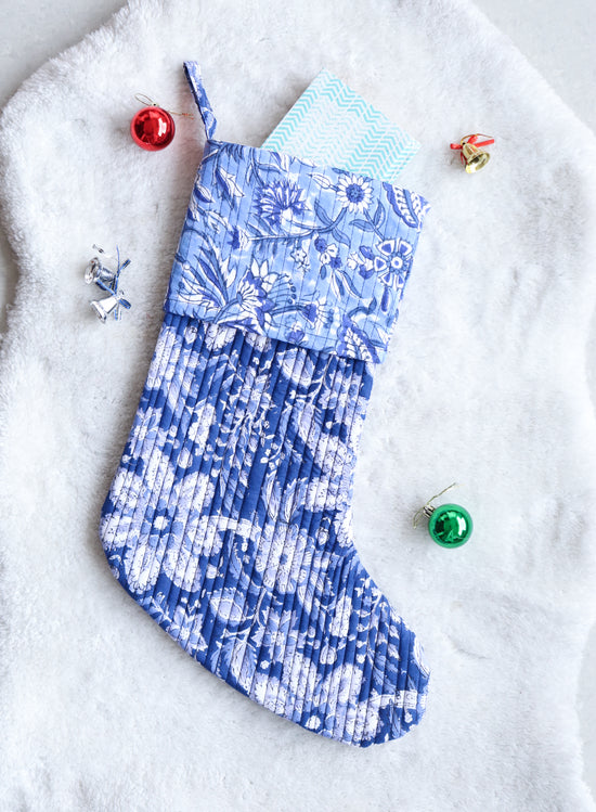 Blue Festive Handmade Cotton Stocking