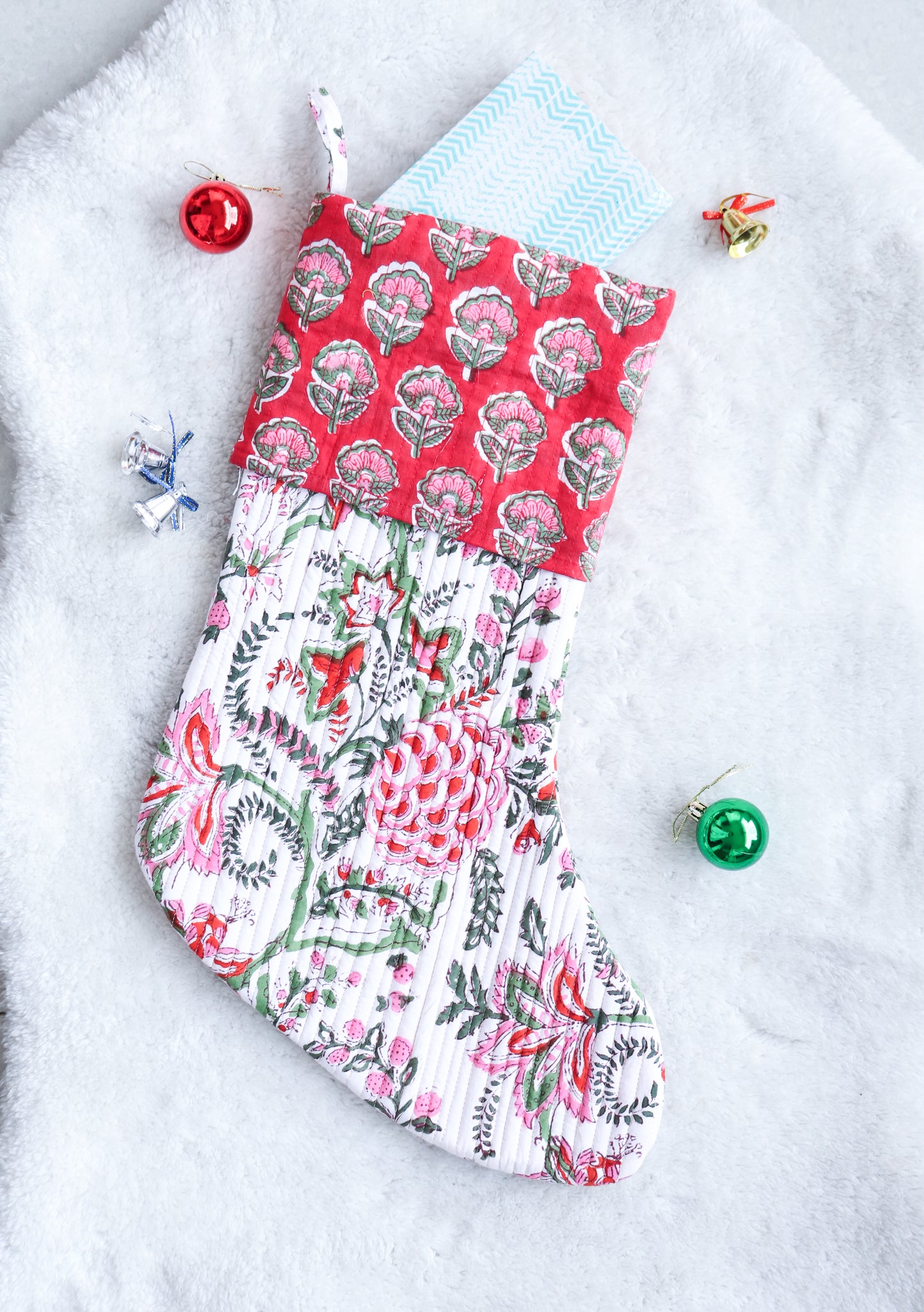 White, Red & Green Cotton Christmas Stocking