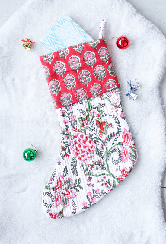 White, Red & Green Cotton Christmas Stocking