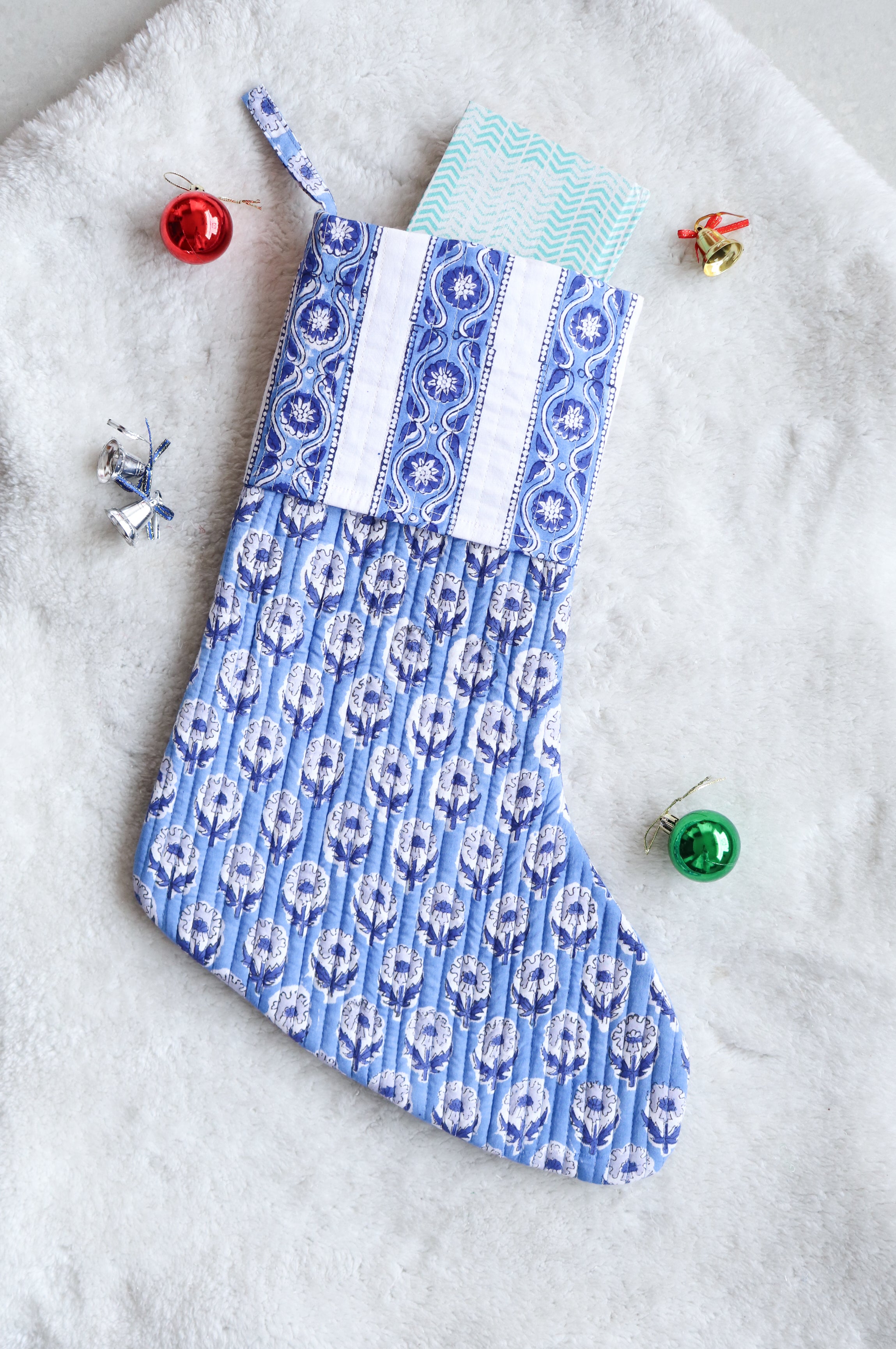 White & Blue Christmas Stocking