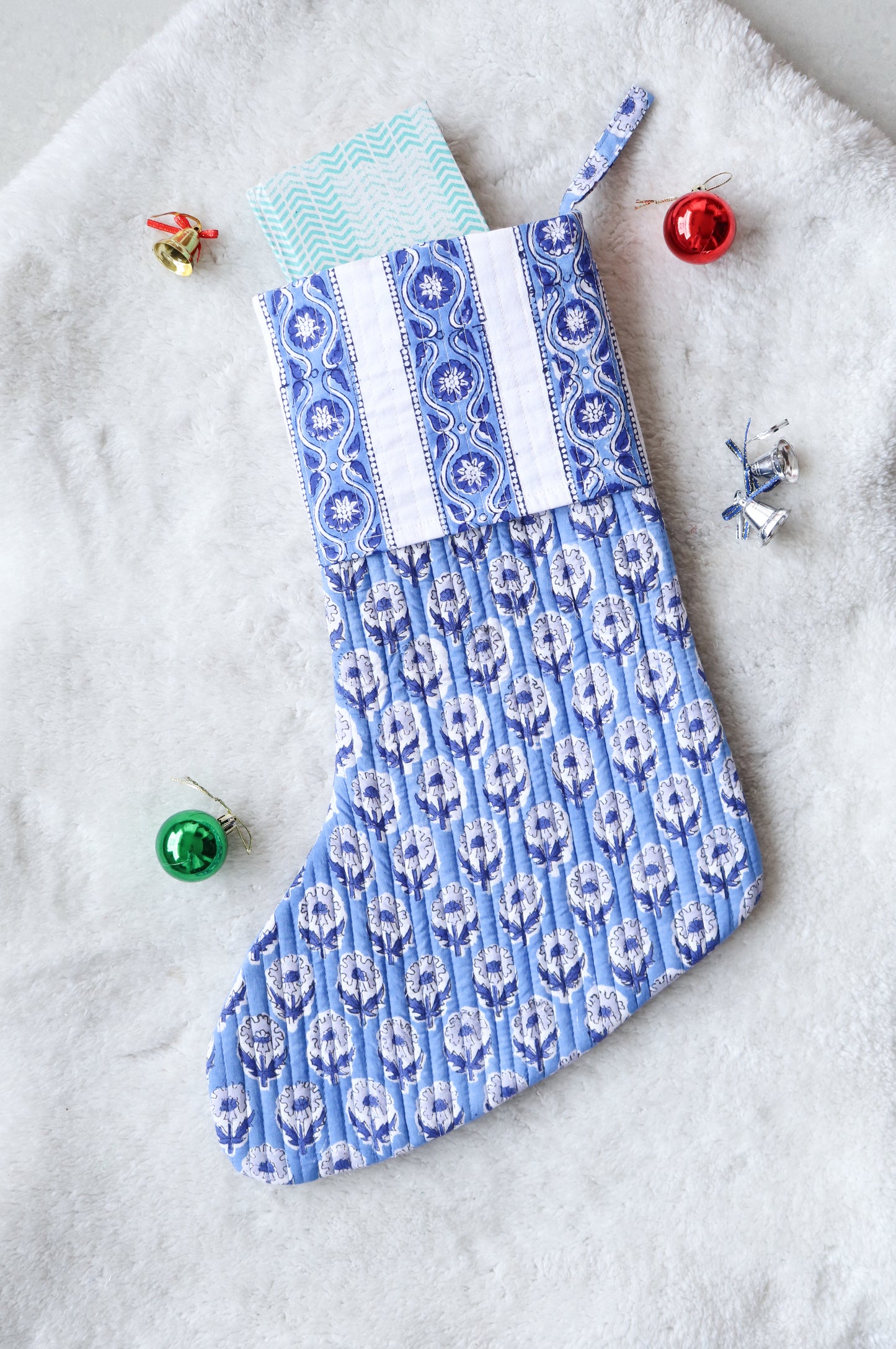 White & Blue Christmas Stocking
