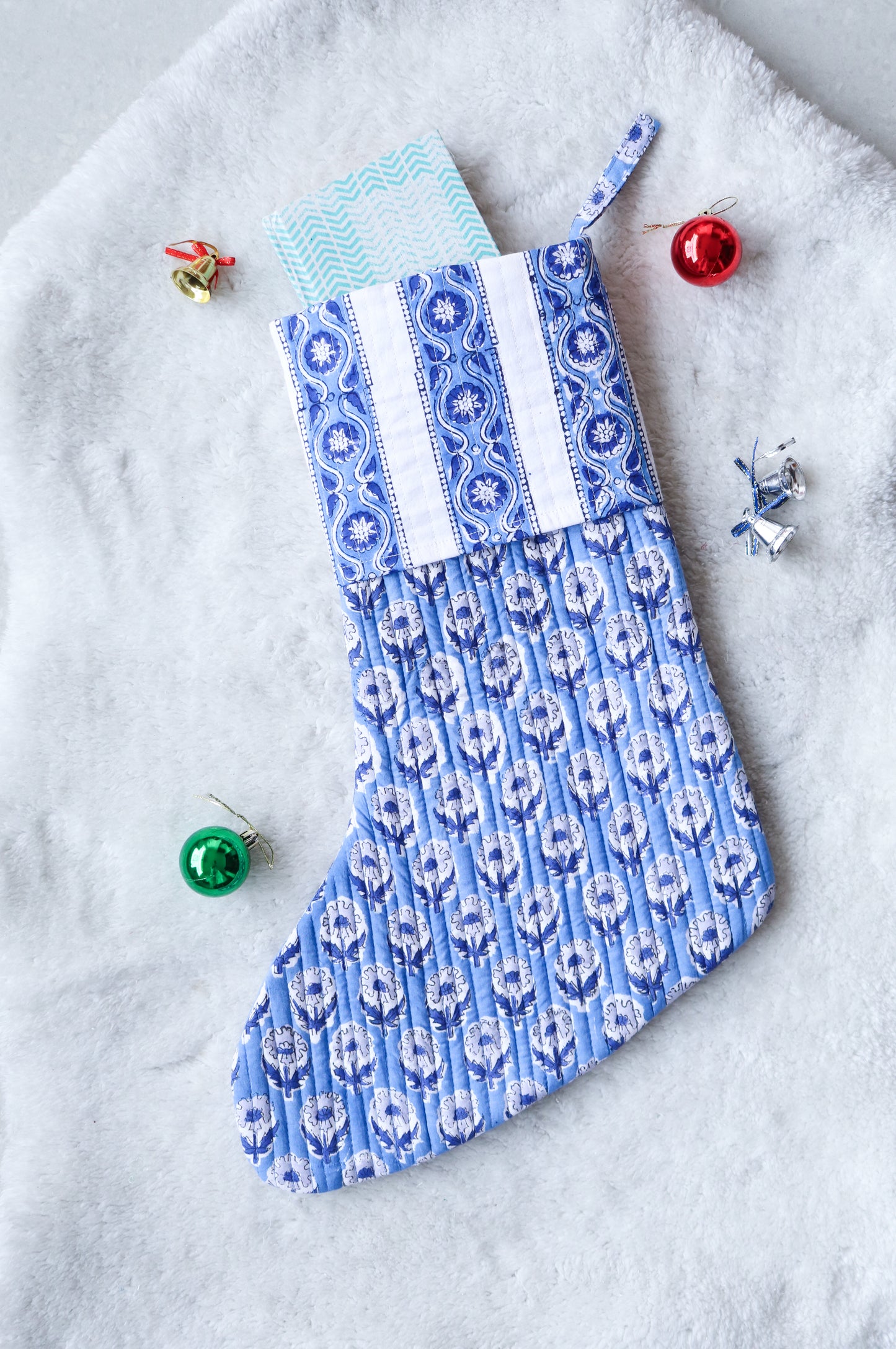 White & Blue Christmas Stocking