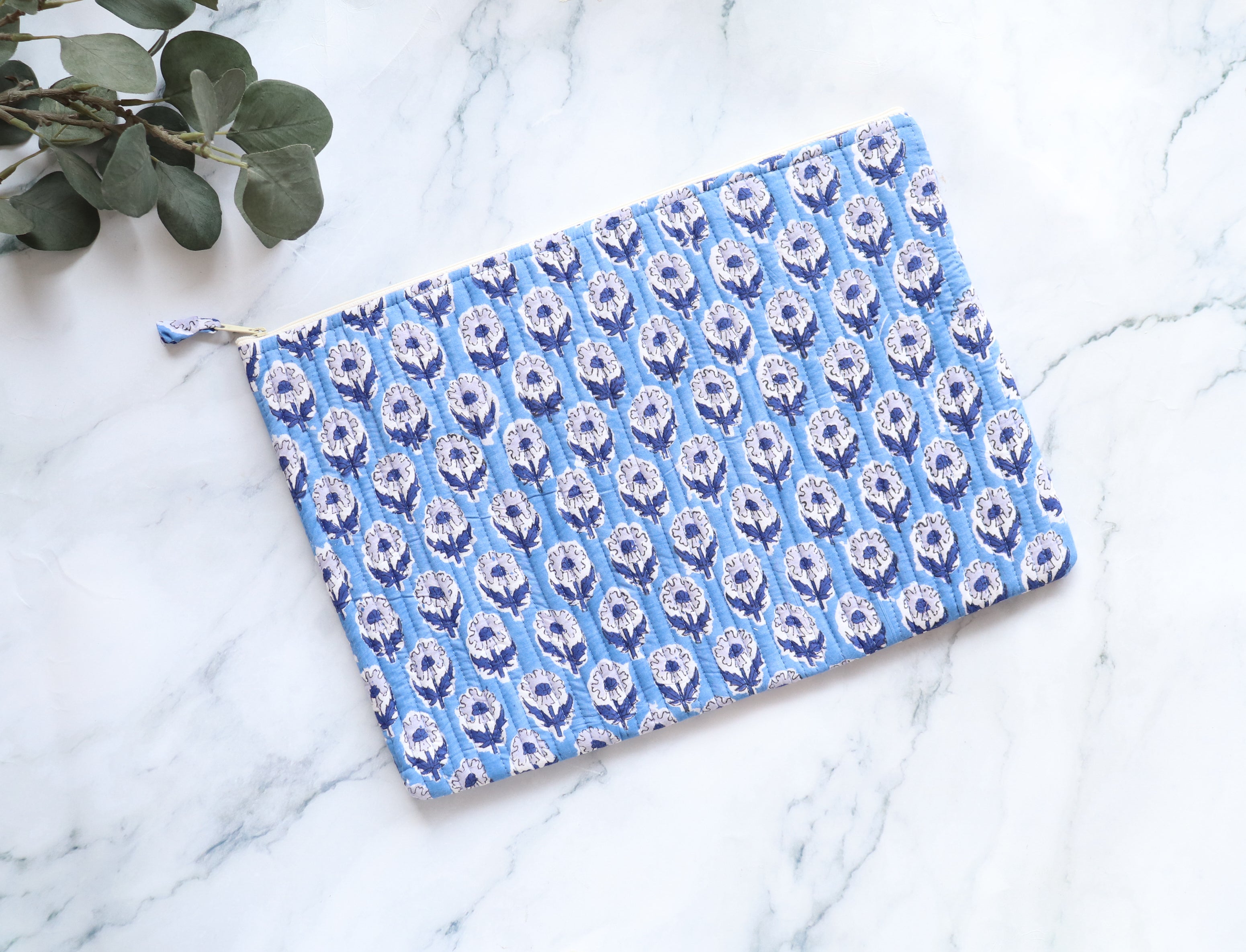 White and Blue Laptop Sleeve