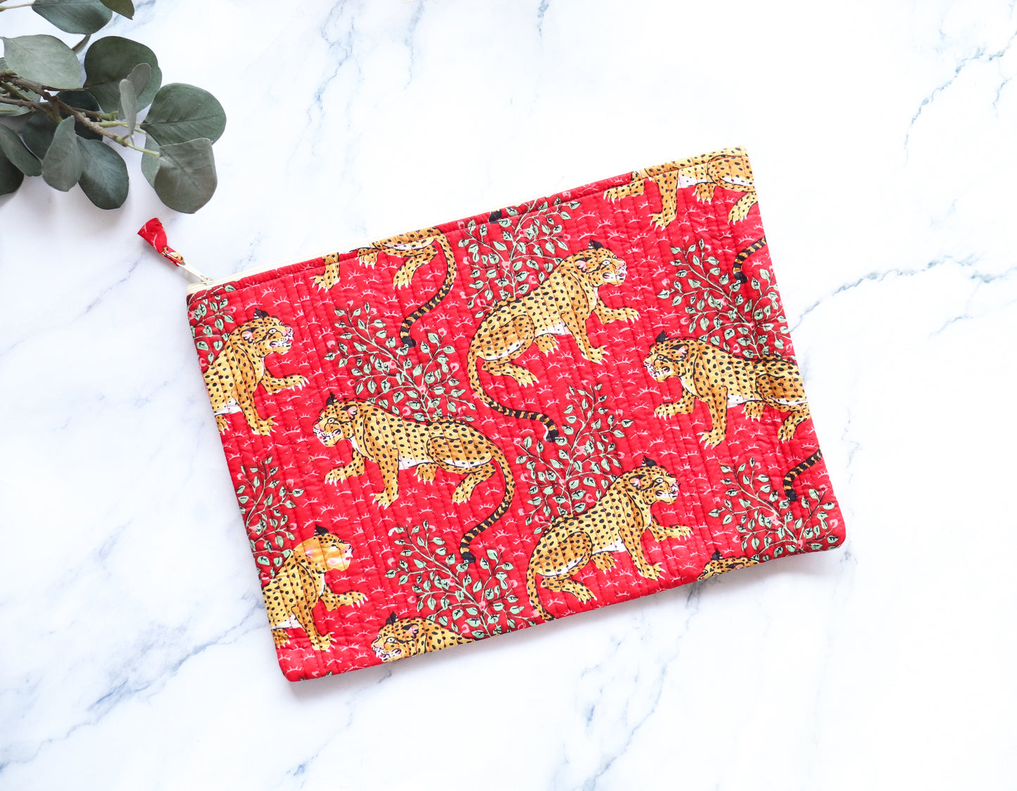 Red Leopard Laptop Sleeve - Safari Cotton Quilted Case MacBook and Tablet