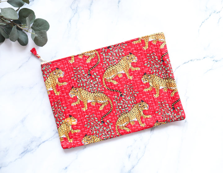 Red Leopard Laptop Sleeve - Safari Cotton Quilted Case MacBook and Tablet