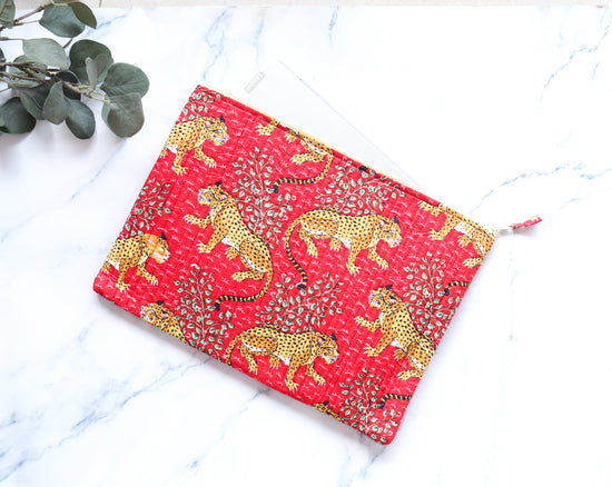Red Leopard Laptop Sleeve - Safari Cotton Quilted Case MacBook and Tablet