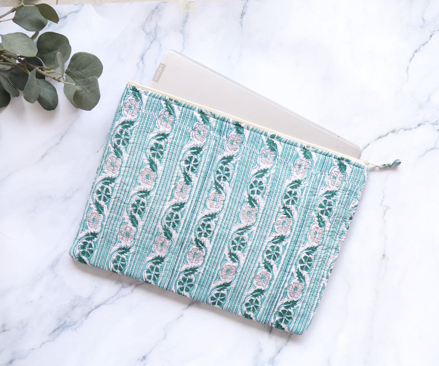 White and Green Laptop Sleeve