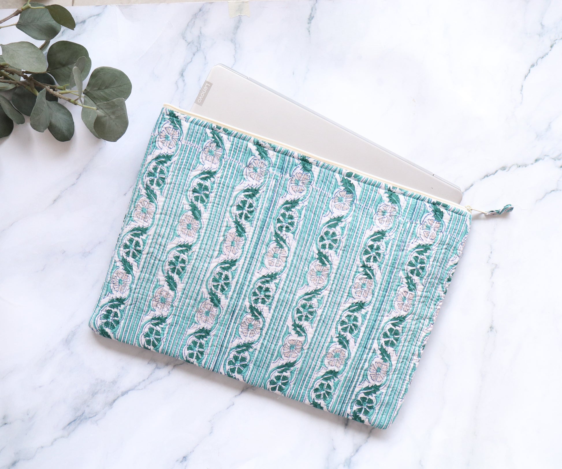 White and Green Laptop Sleeve