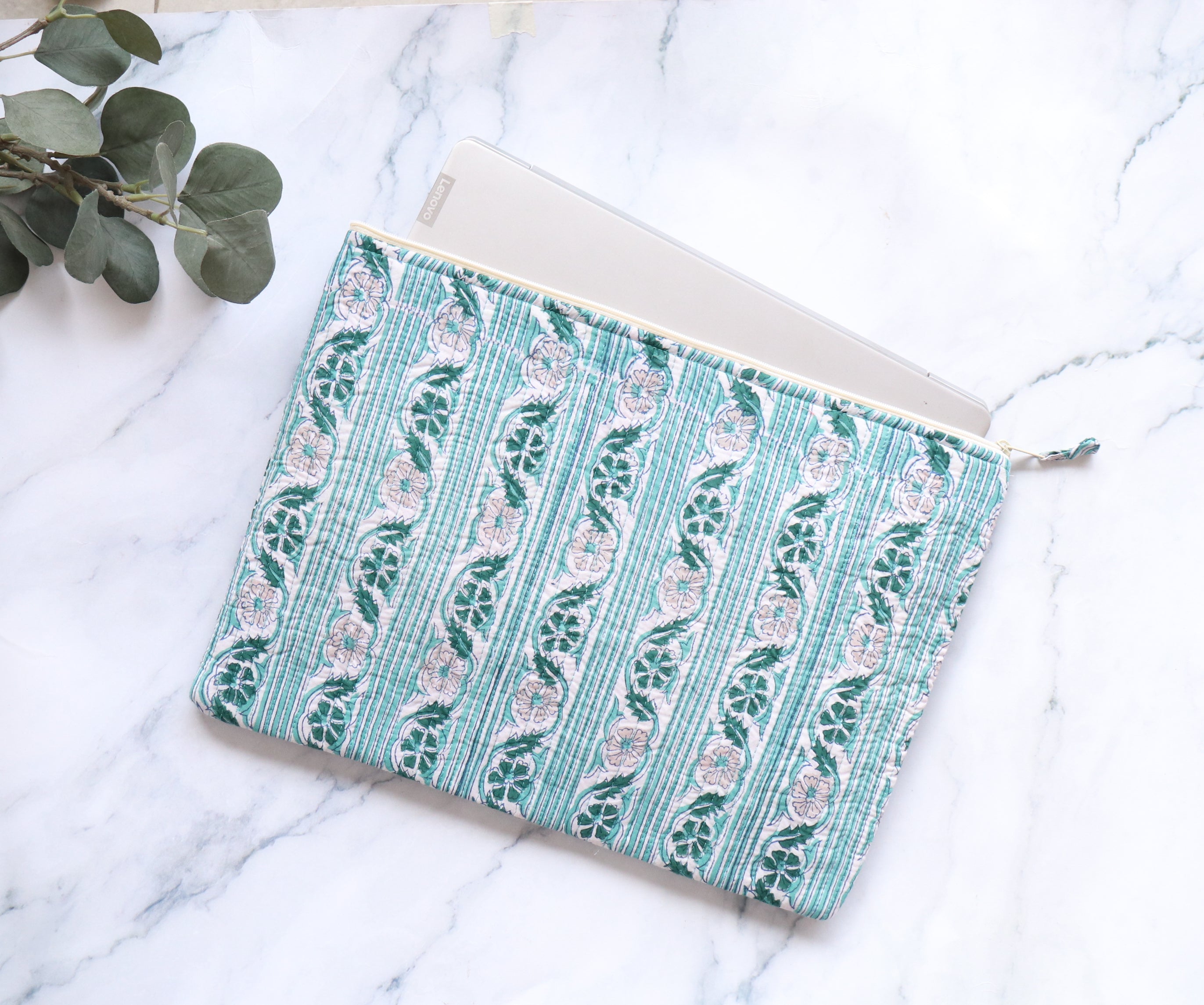 White and Green Laptop Sleeve