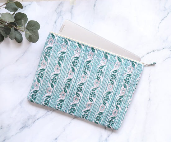 White and Green Laptop Sleeve