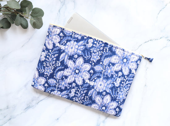 White & Blue Quilted Laptop Sleeve