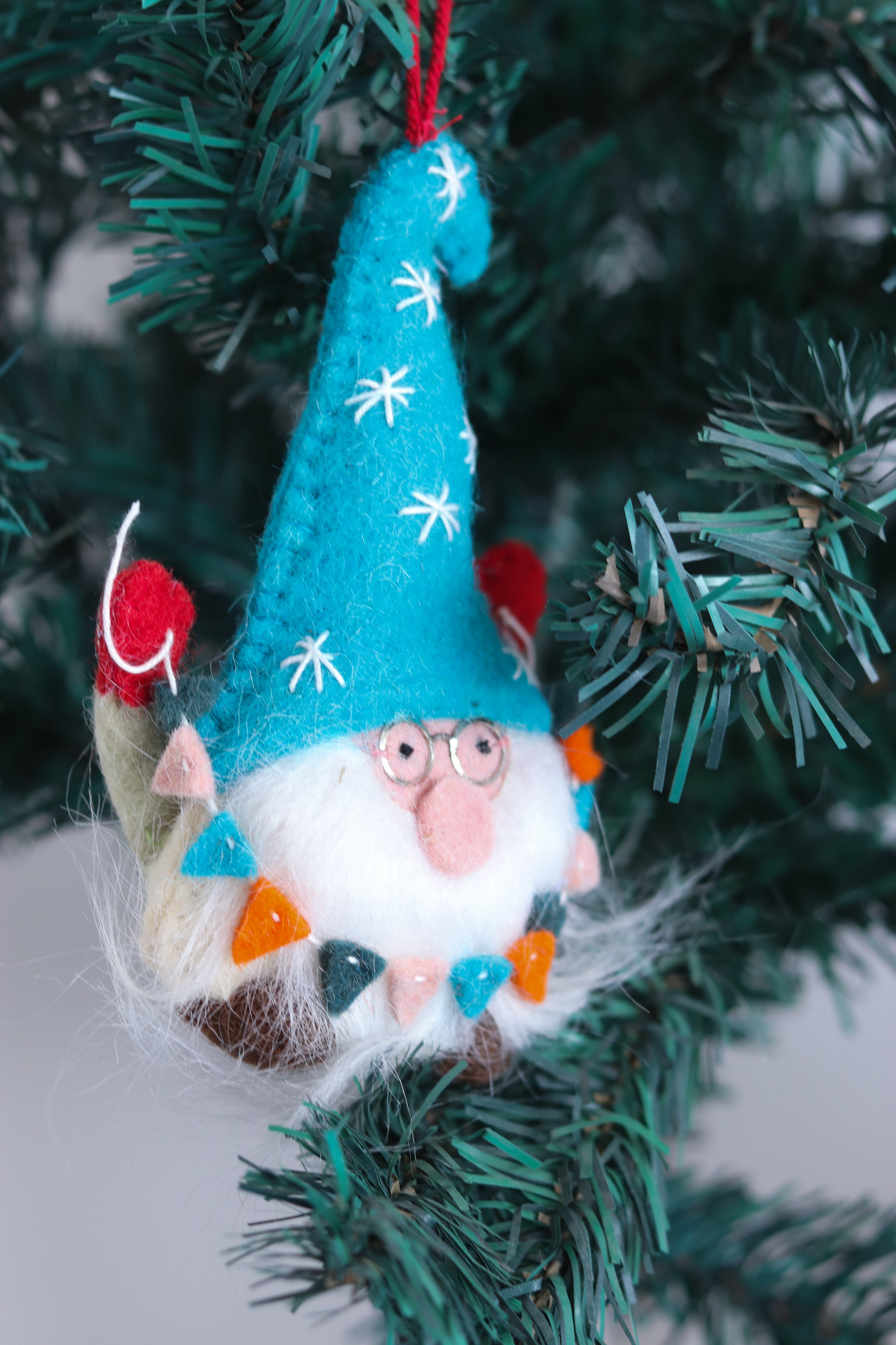 Santa Gnome with Glasses Christmas Ornaments