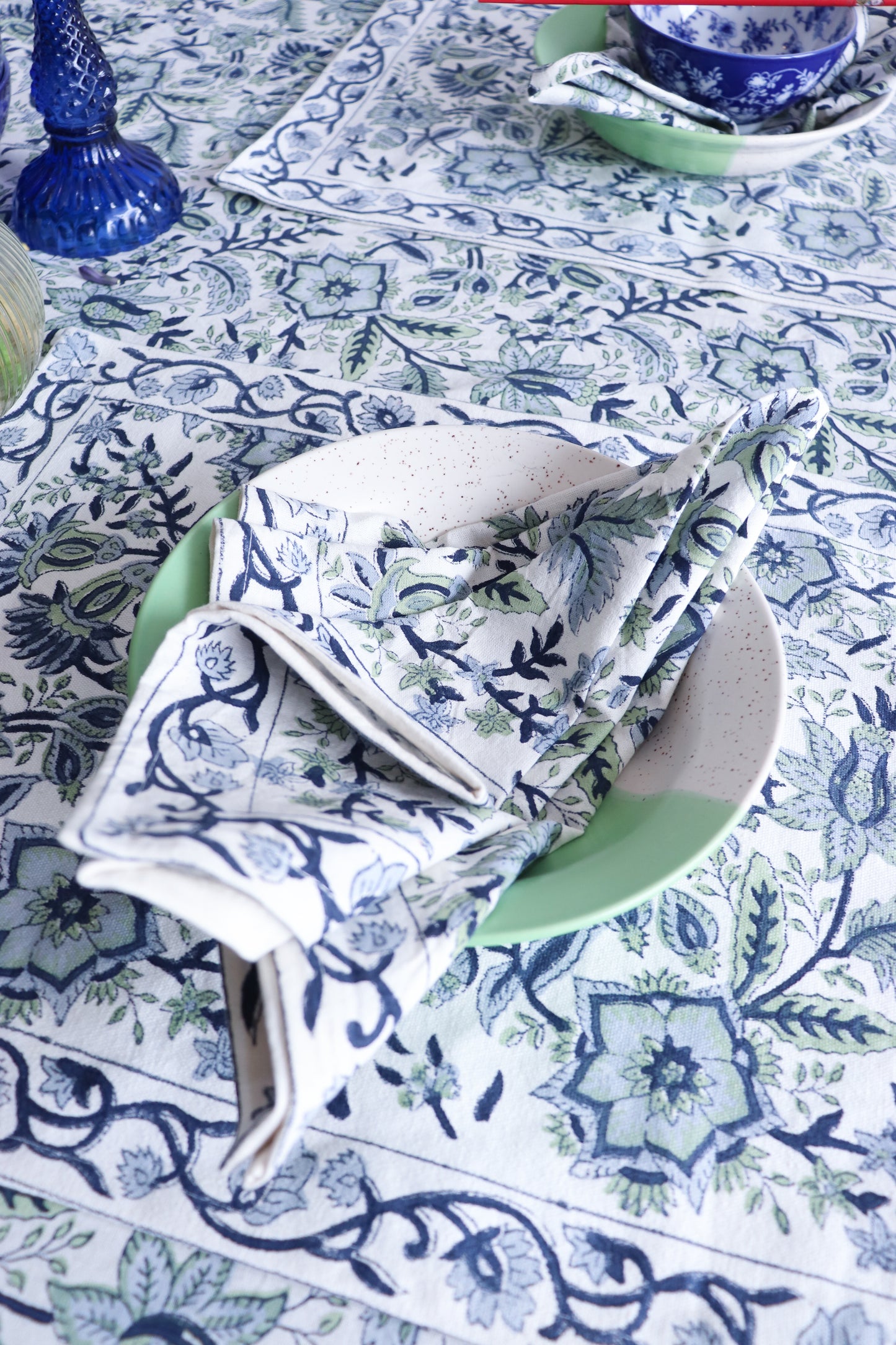 Dinner Napkin - White and Blue | Set of 6