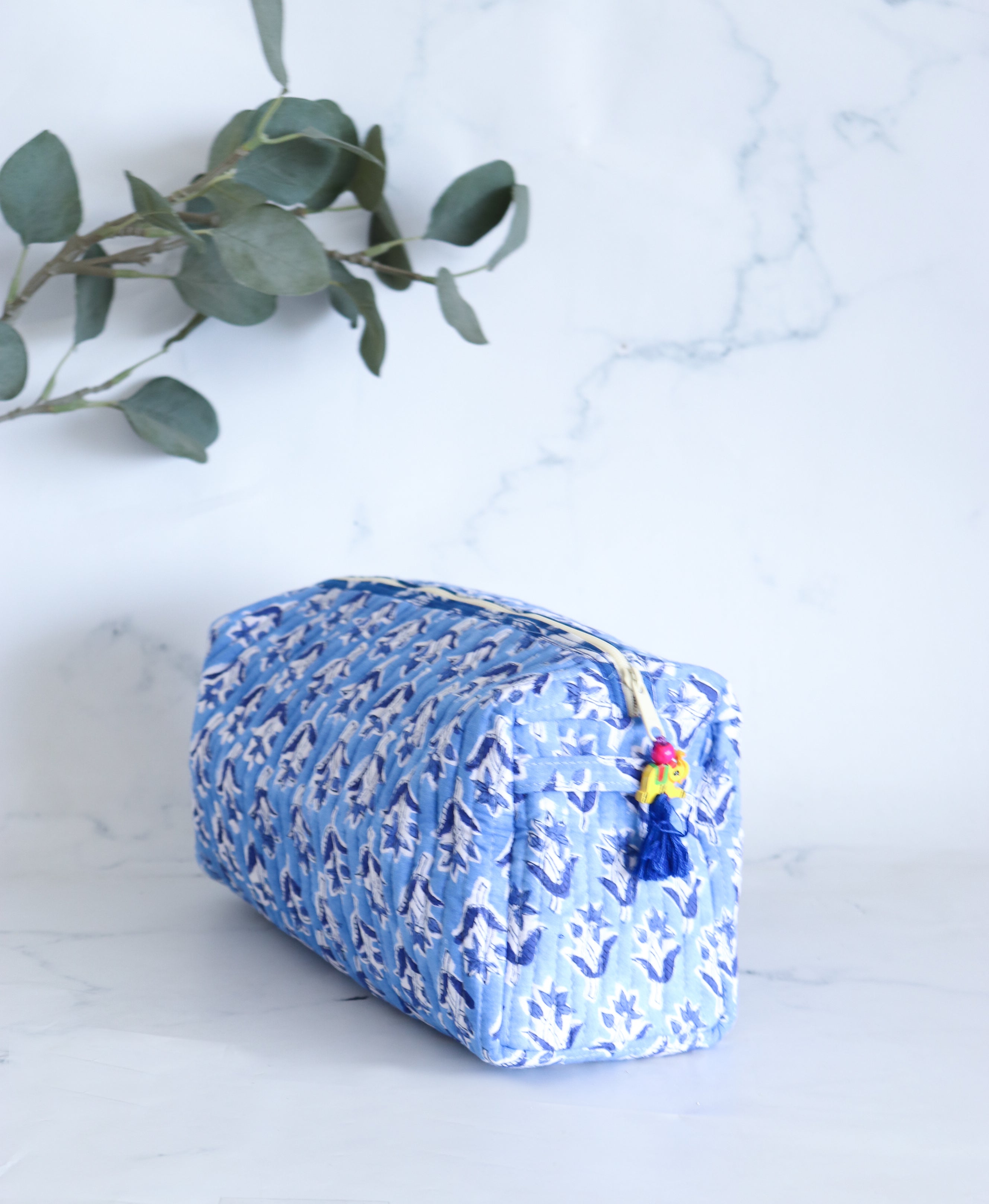 Quilted Makeup Bag - Lapis Blue