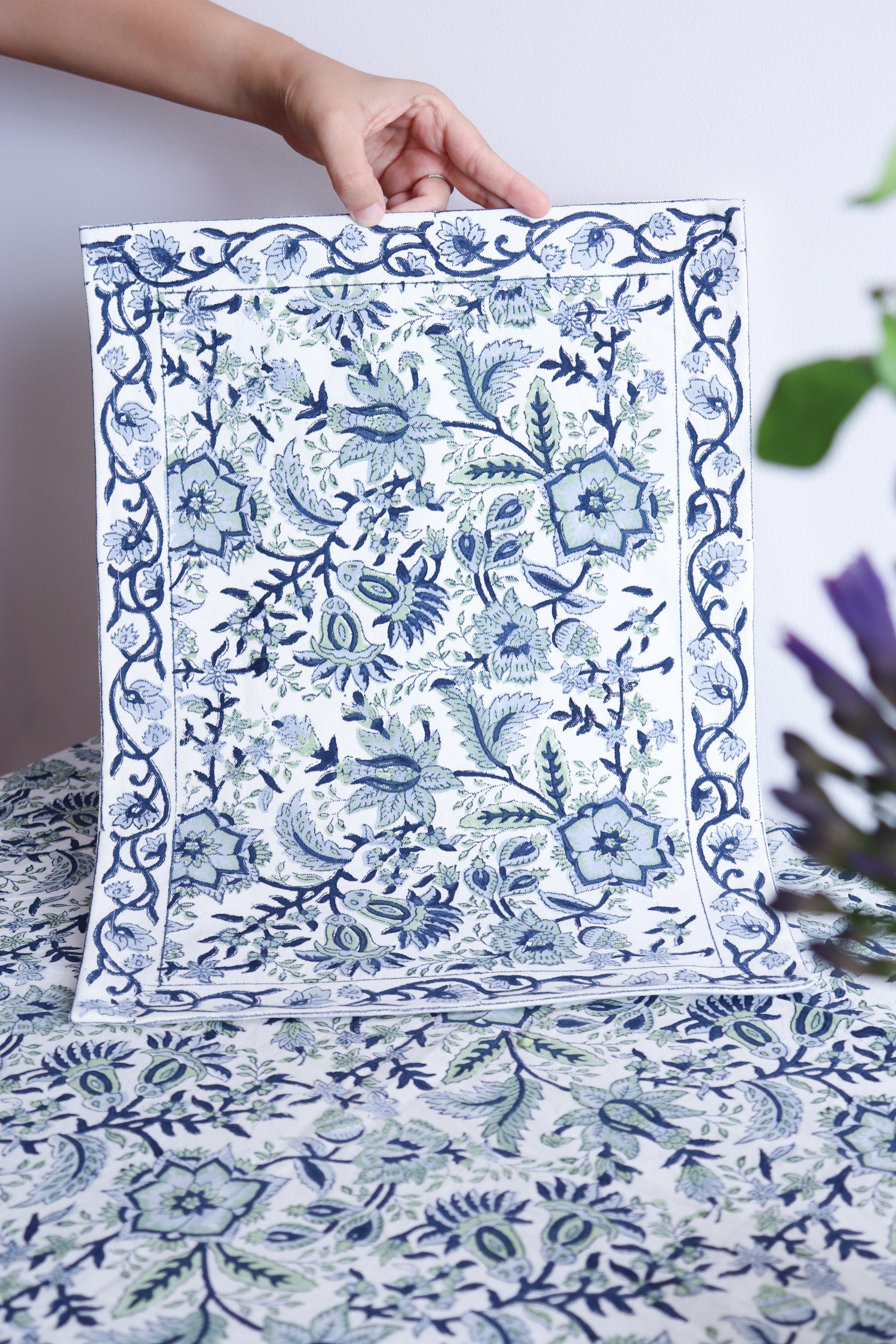 Floral Placemats - White and Blue | Set Of 6