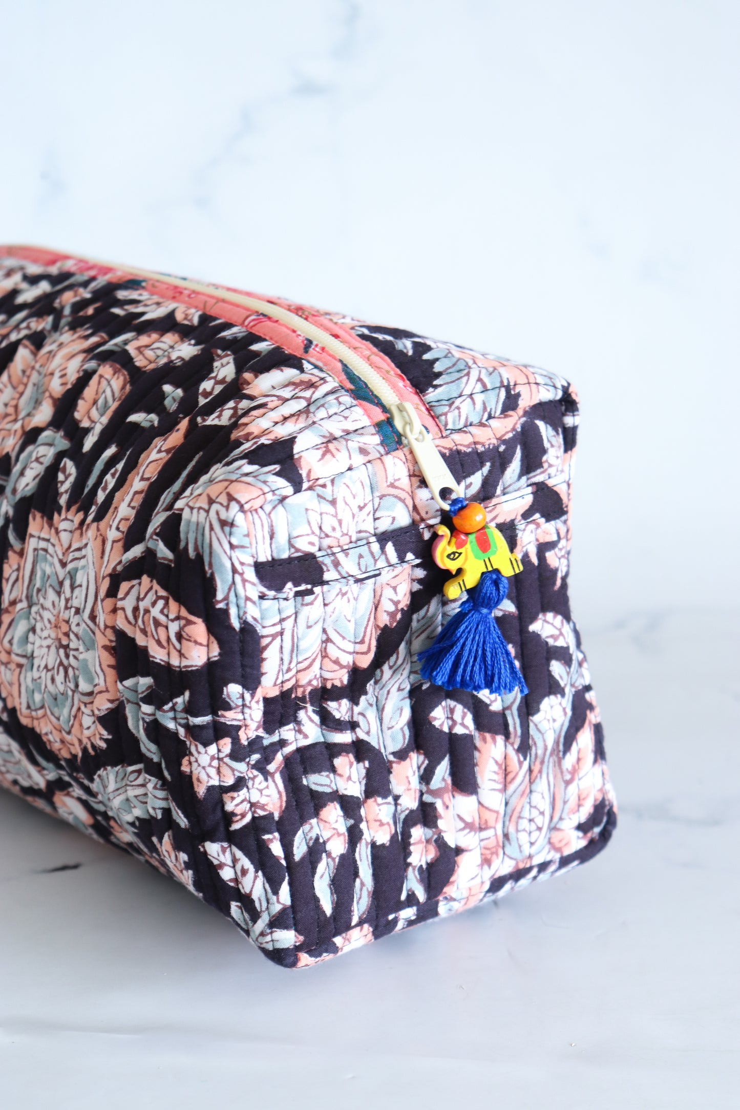 Floral Quilted Makeup Bag - Blackcurrant