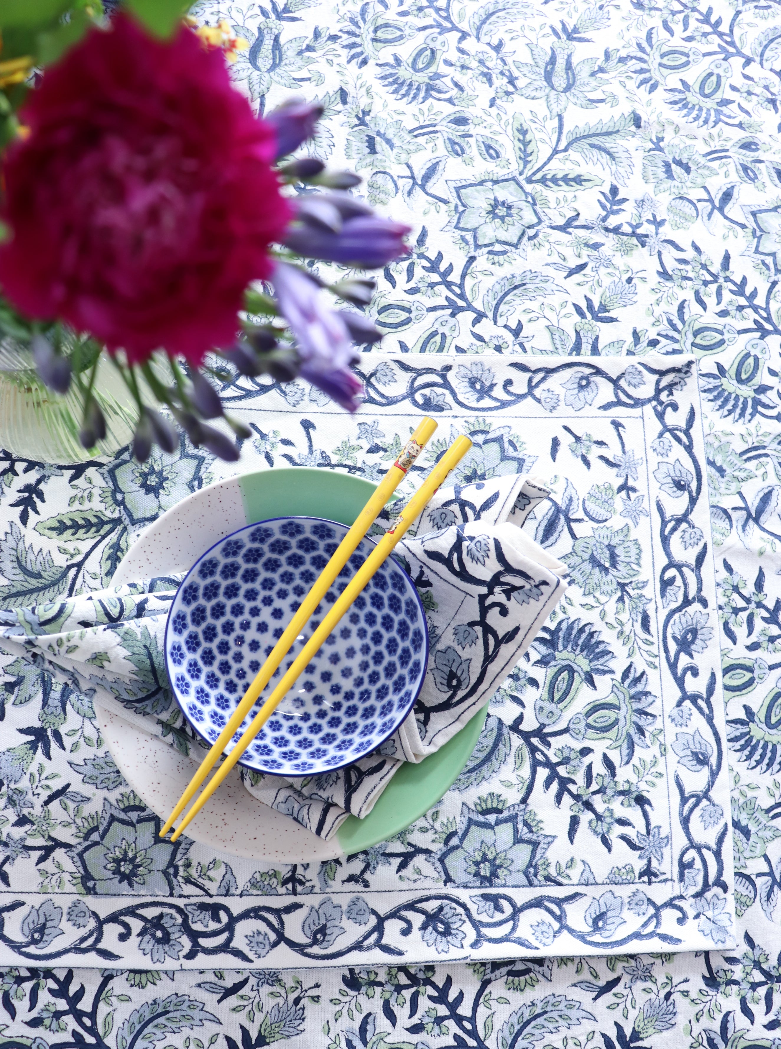 Floral Placemats - White and Blue | Set Of 6