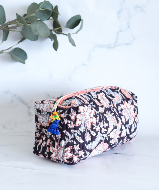 Floral Quilted Makeup Bag - Blackcurrant