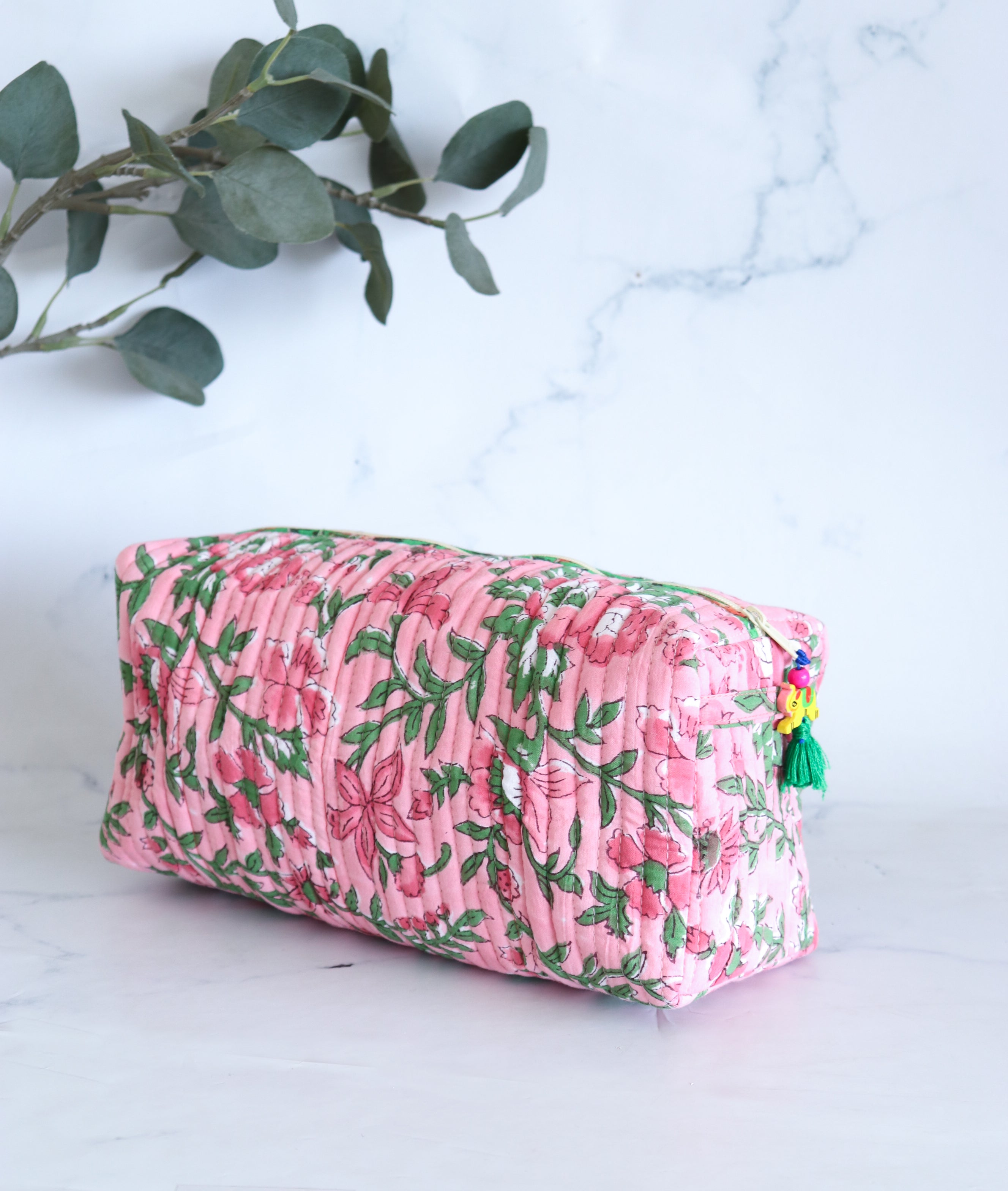 Floral Quilted Makeup Bag - Candy Pink