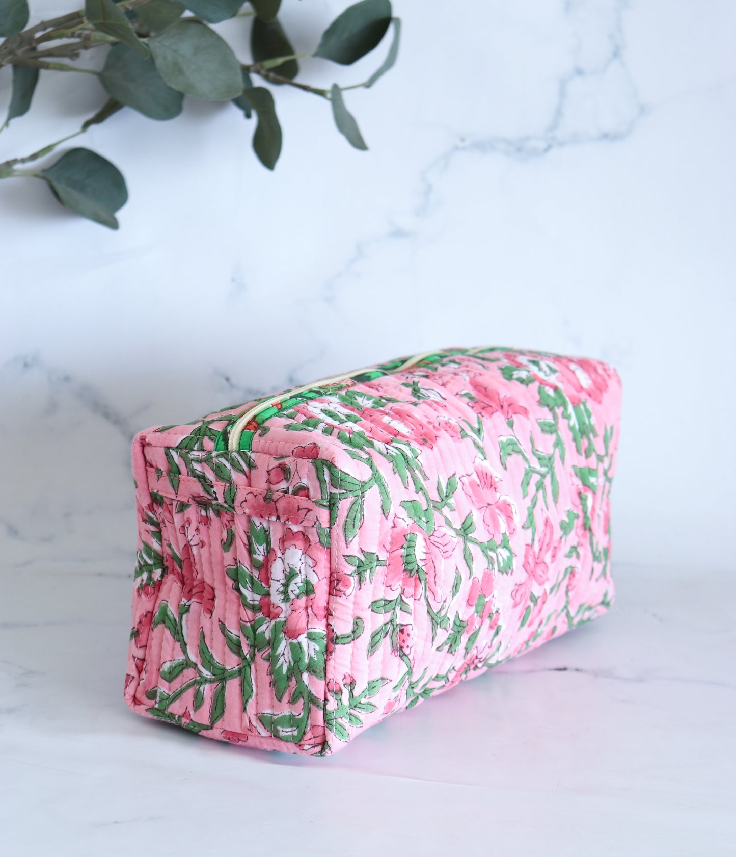 Floral Quilted Makeup Bag - Candy Pink