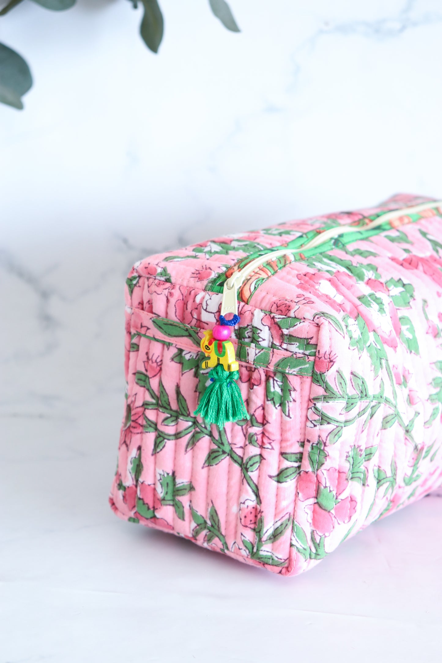 Floral Quilted Makeup Bag - Candy Pink