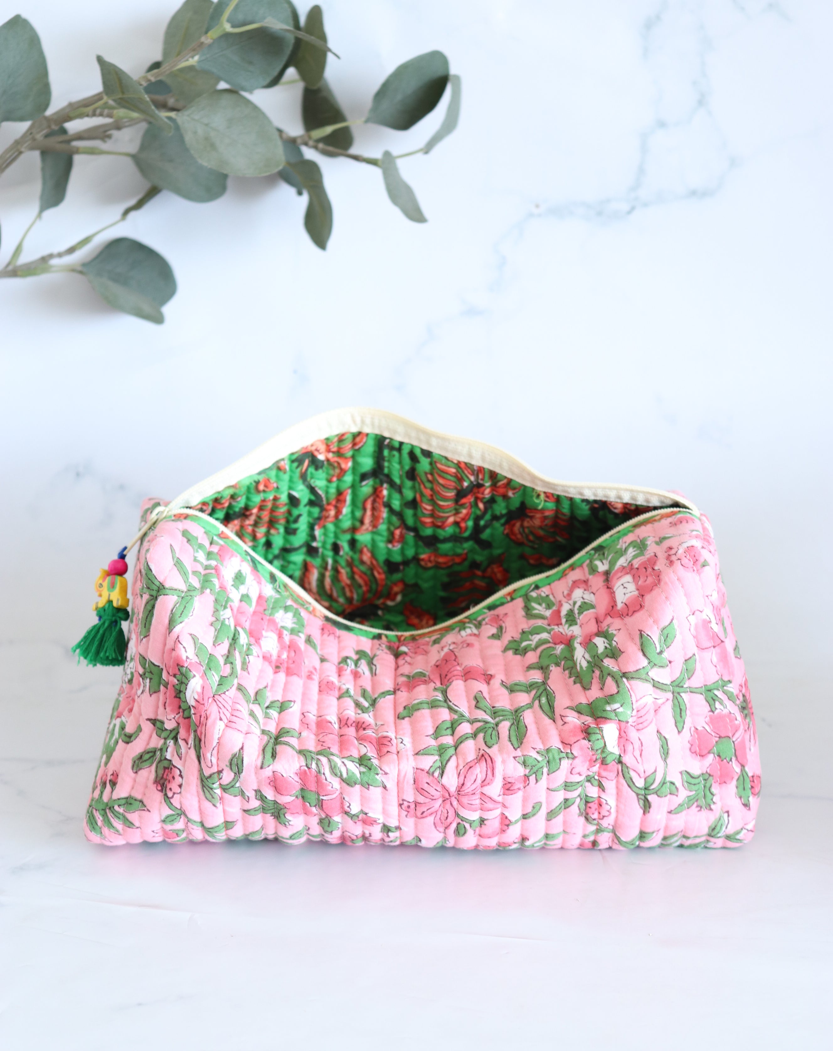Floral Quilted Makeup Bag - Candy Pink