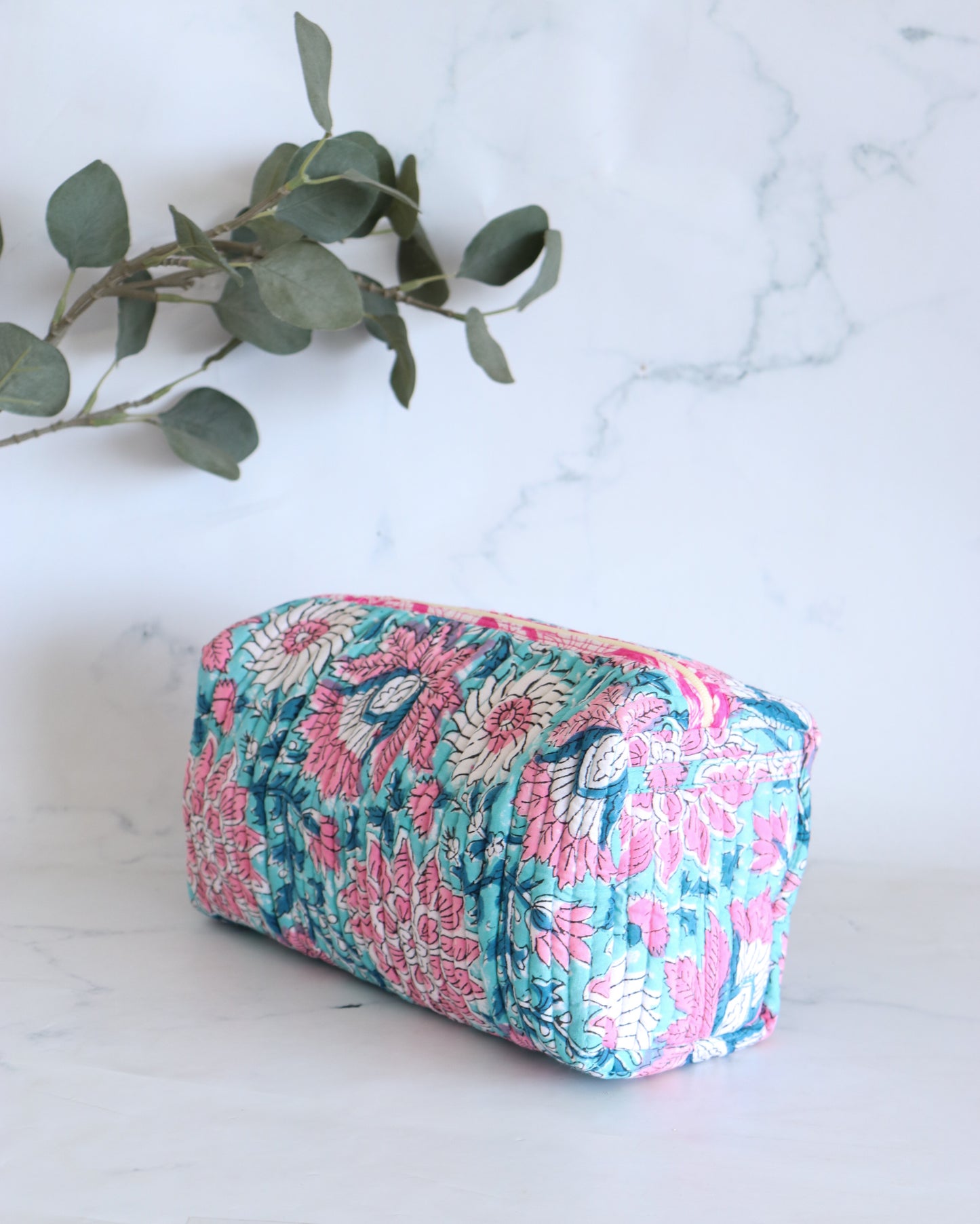 Floral Quilted Makeup Bag - Breeze