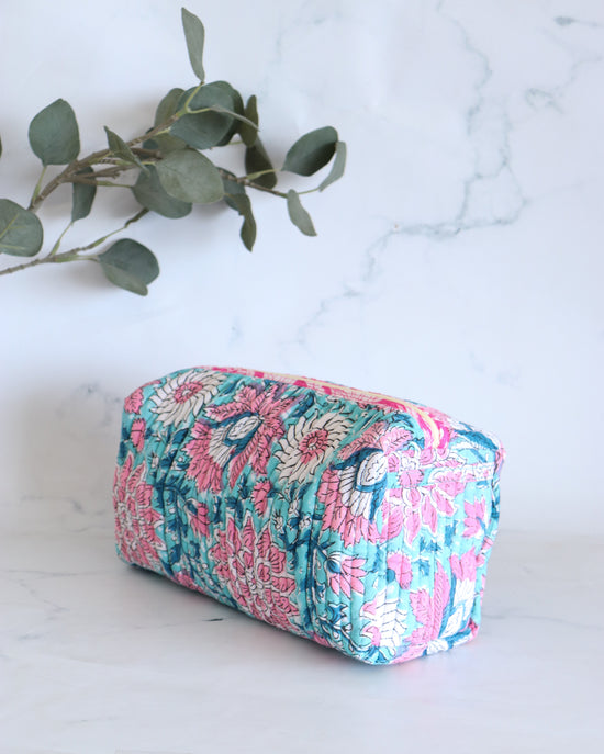 Floral Quilted Makeup Bag - Breeze