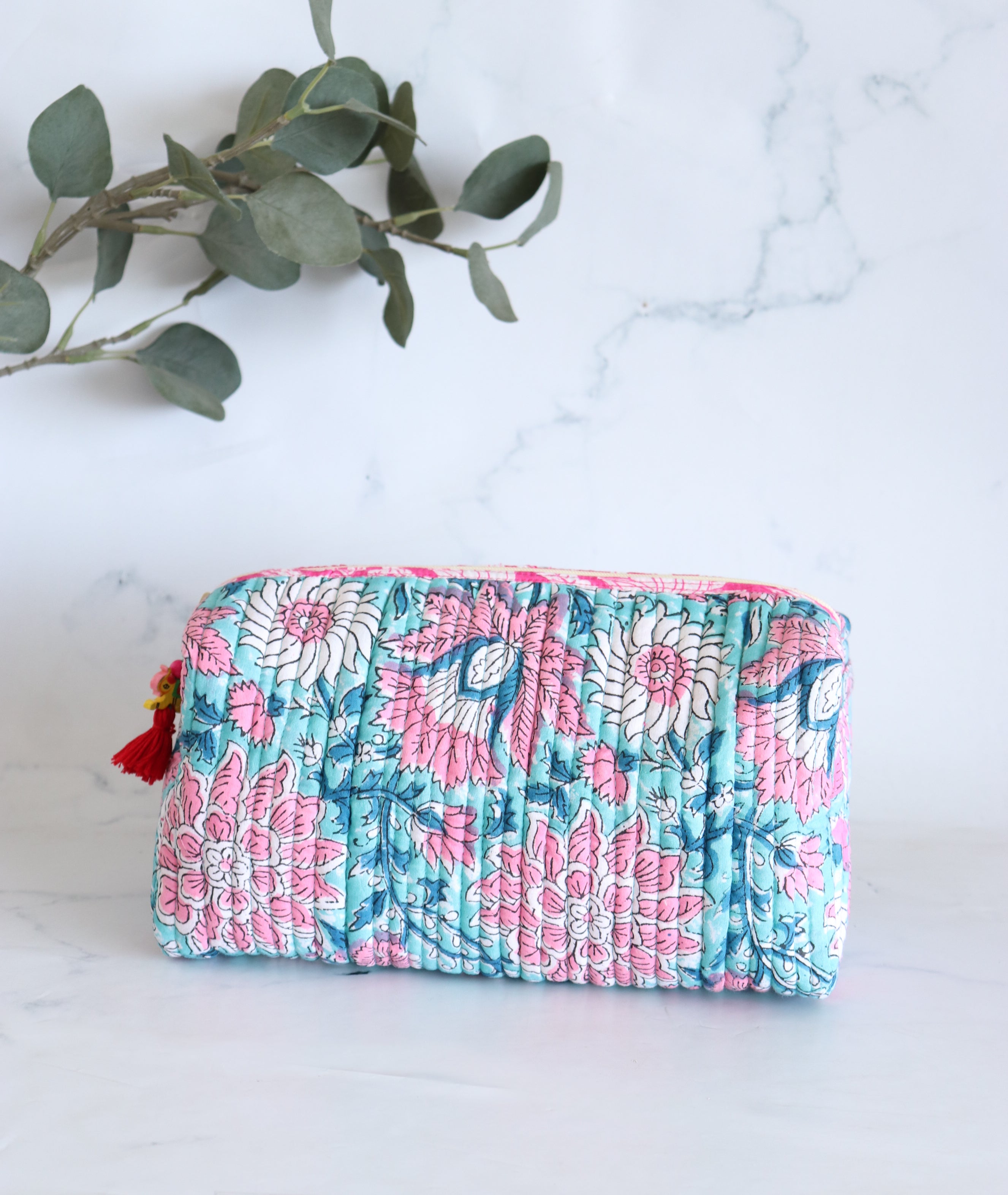 Floral Quilted Makeup Bag - Breeze