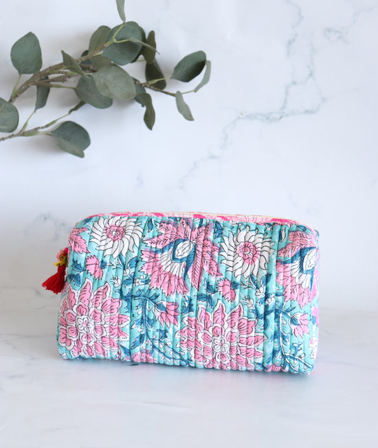 Floral Quilted Makeup Bag - Breeze