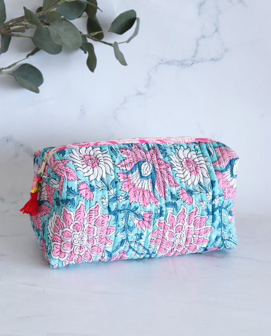 Floral Quilted Makeup Bag - Breeze