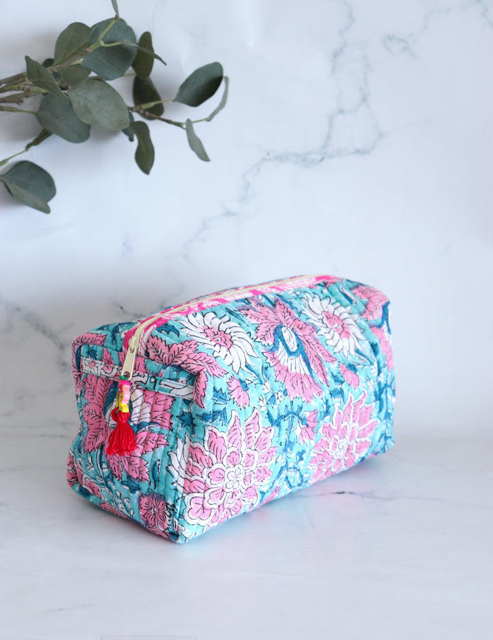 Floral Quilted Makeup Bag - Breeze