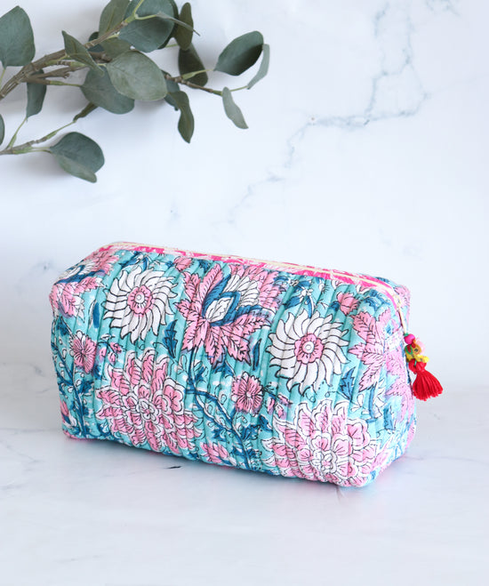 Floral Quilted Makeup Bag - Breeze