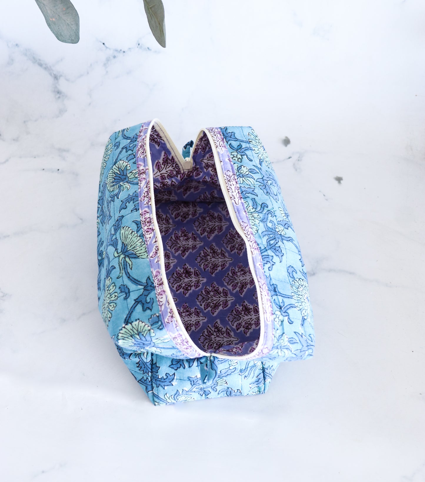 Floral Quilted Makeup Bag - Cornflower Blue