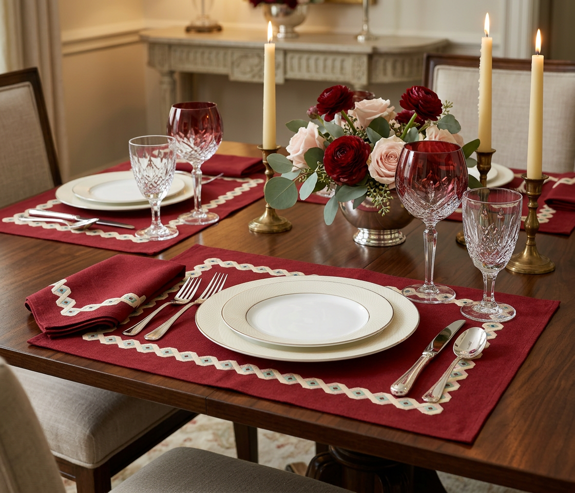 Ruby Lattice Placemats & Cloth Napkins - Set of 4