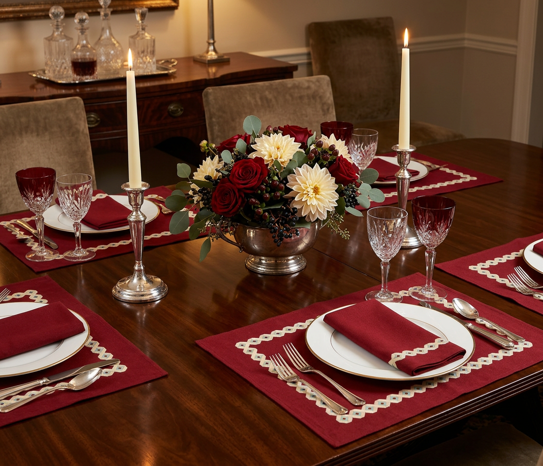 Ruby Lattice Placemats & Cloth Napkins - Set of 4