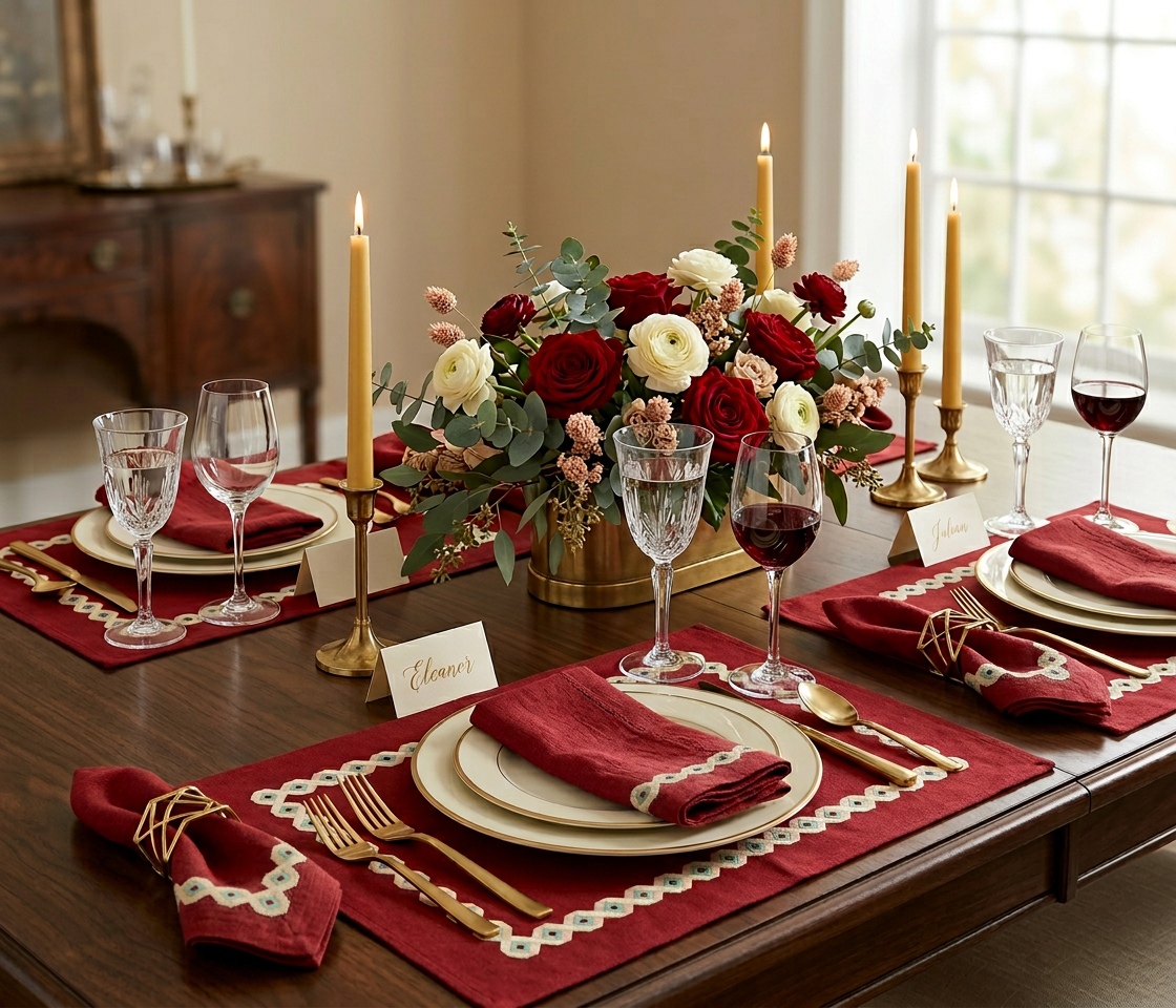 Ruby Lattice Placemats & Cloth Napkins - Set of 4