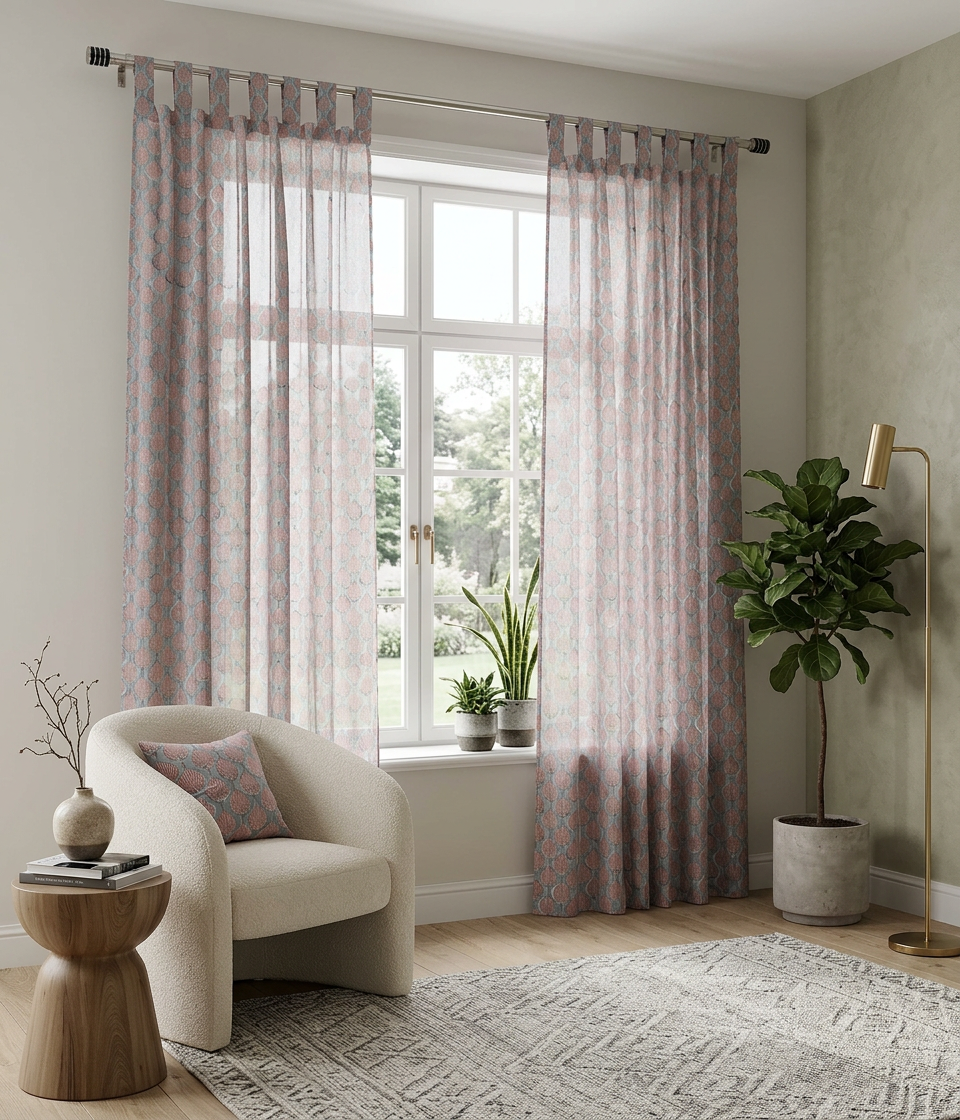 Coral Mist Semi Sheer Curtains