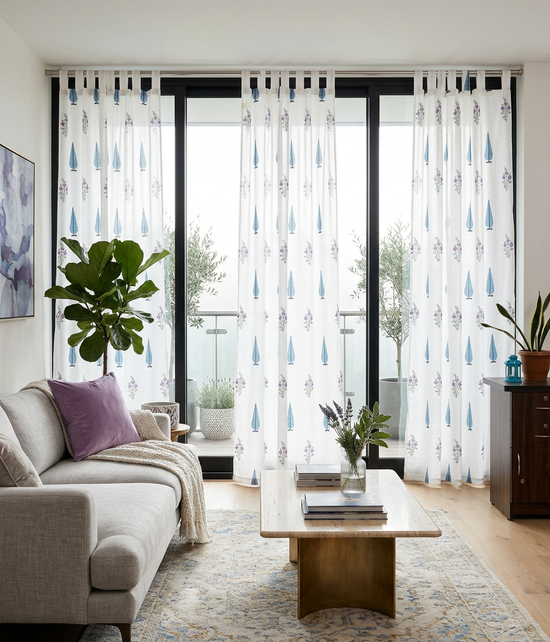 Blue Leaf Semi-Sheer Curtain