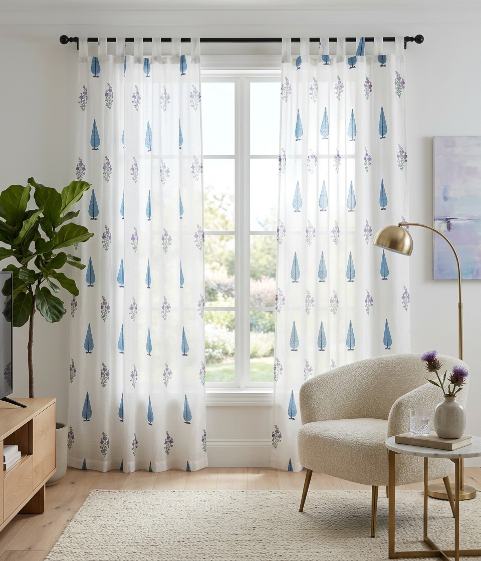 Blue Leaf Semi-Sheer Curtain