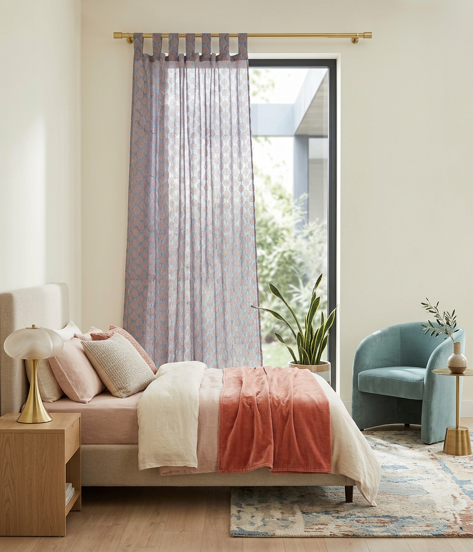 Coral Mist Semi Sheer Curtains