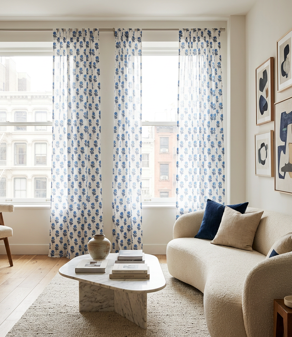 Bleu Jardin Semi-Sheer Curtain