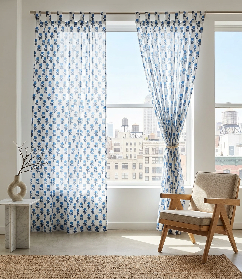 Bleu Jardin Semi-Sheer Curtain