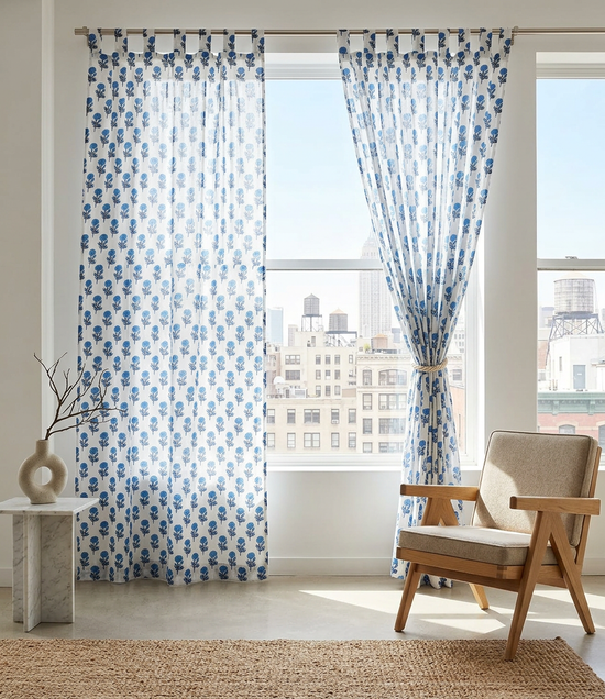 Bleu Jardin Semi-Sheer Curtain