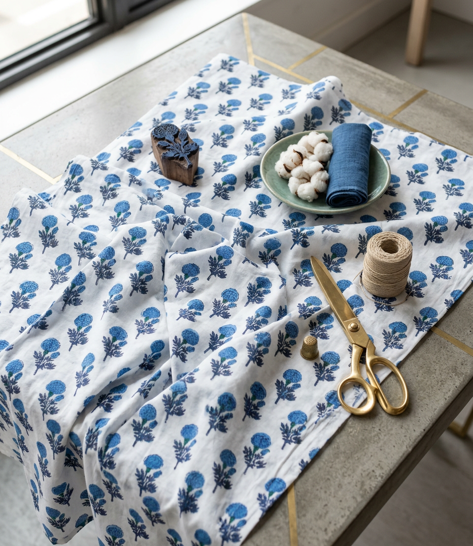 Bleu Jardin Semi-Sheer Curtain