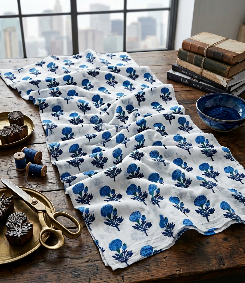 Bleu Jardin Semi-Sheer Curtain