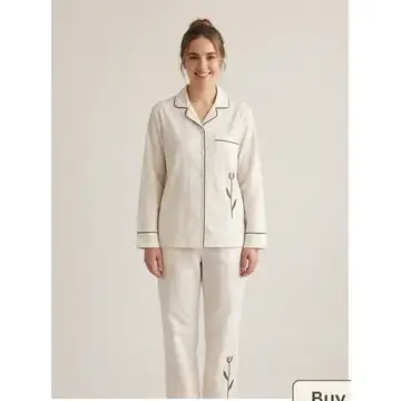 Morning Edit Hand Embroidered Cotton Pajama Set