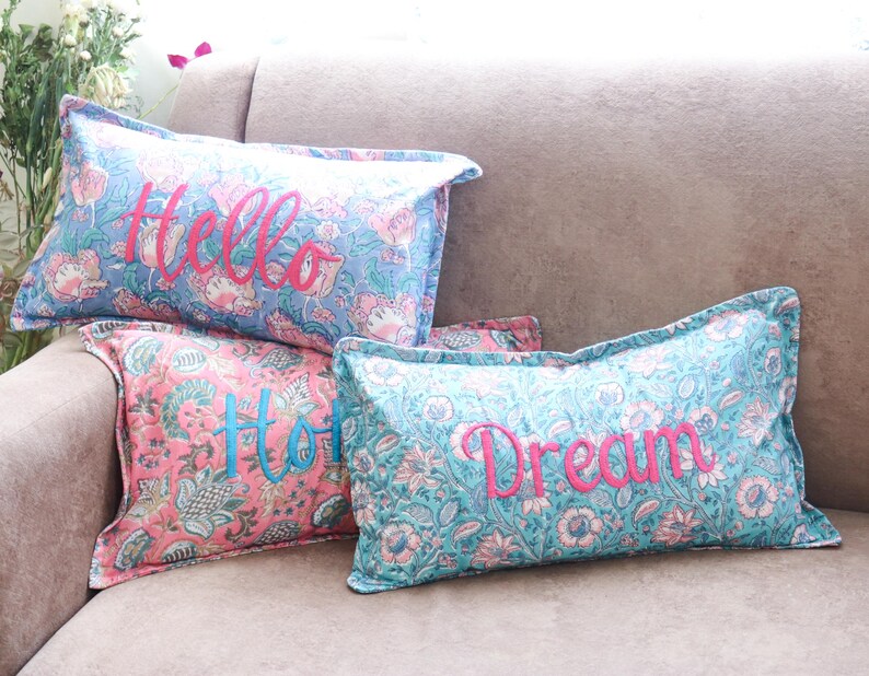 Hello Hand Embroidered Pillow