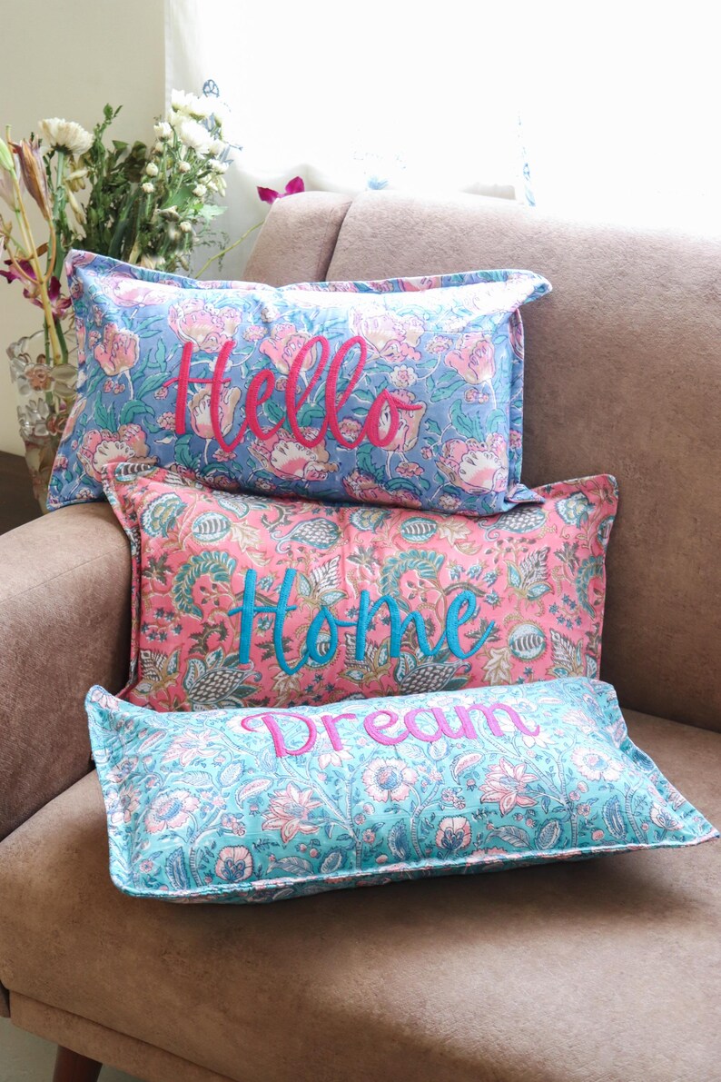 Hello Hand Embroidered Pillow