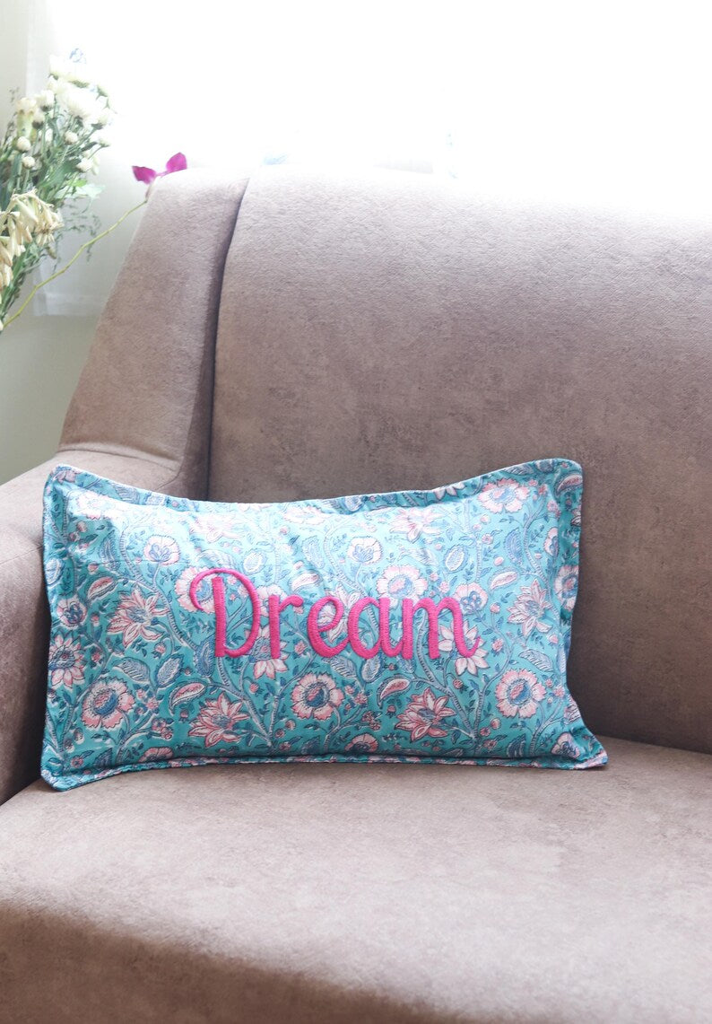 Hello Hand Embroidered Pillow